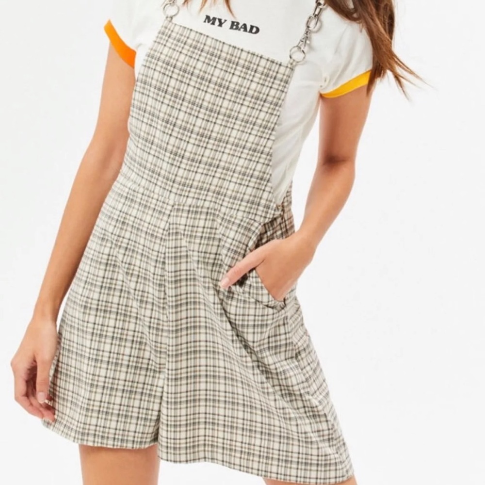 Ragged Priest Grommit Playsuit in Tan Plaid